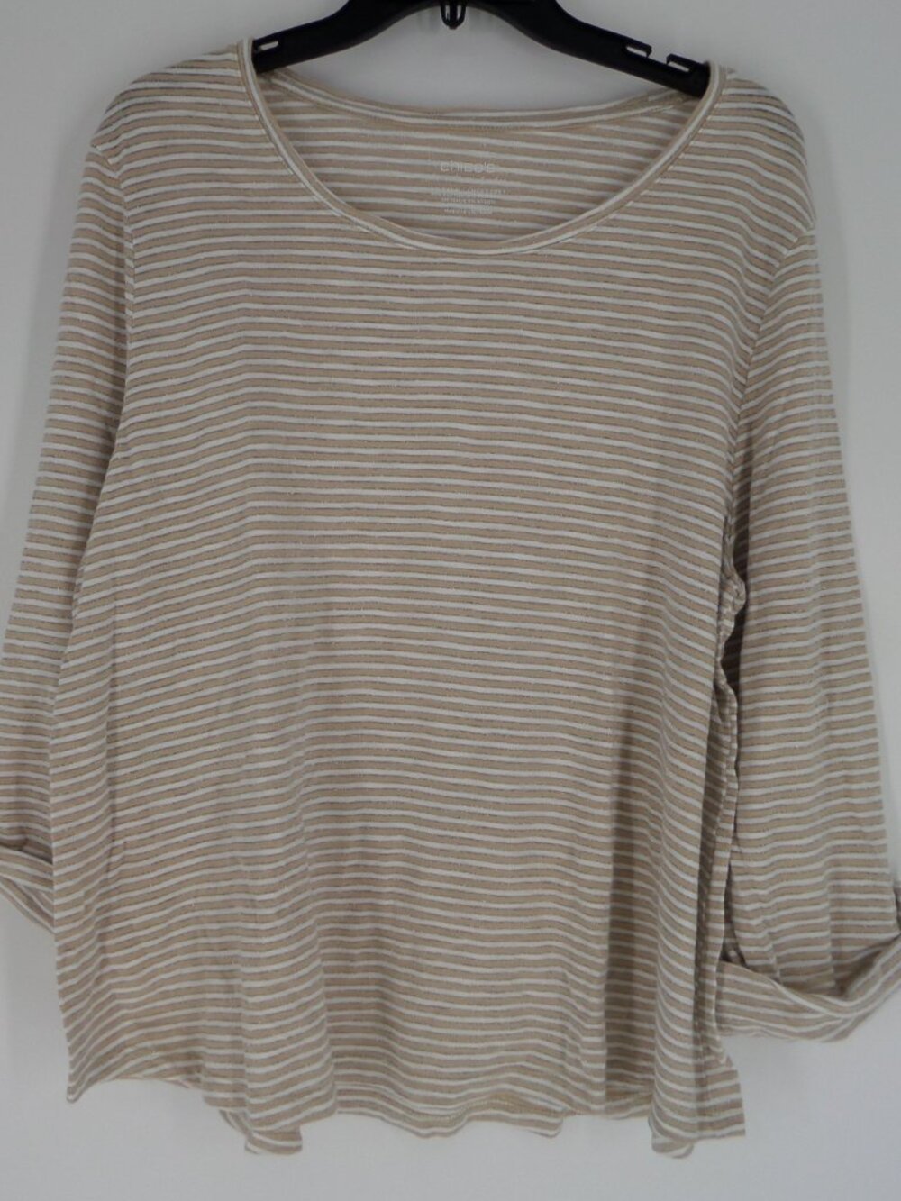 Chico's Woman's The Ultimate Tee 3/4 Sleeve Multi Color Stripe Top Size 3 US XL